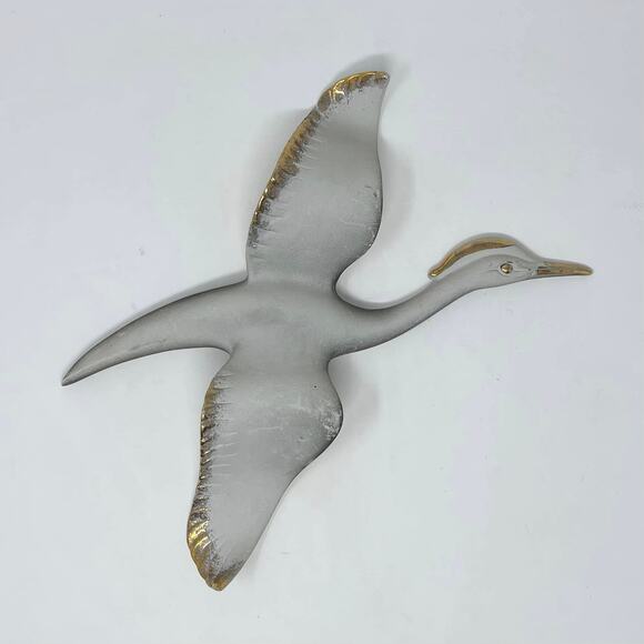 Vintage Mid Century Light Gray w/Gold Accents Wall Art Goose/Duck/Crane USA - Picture 1 of 6
